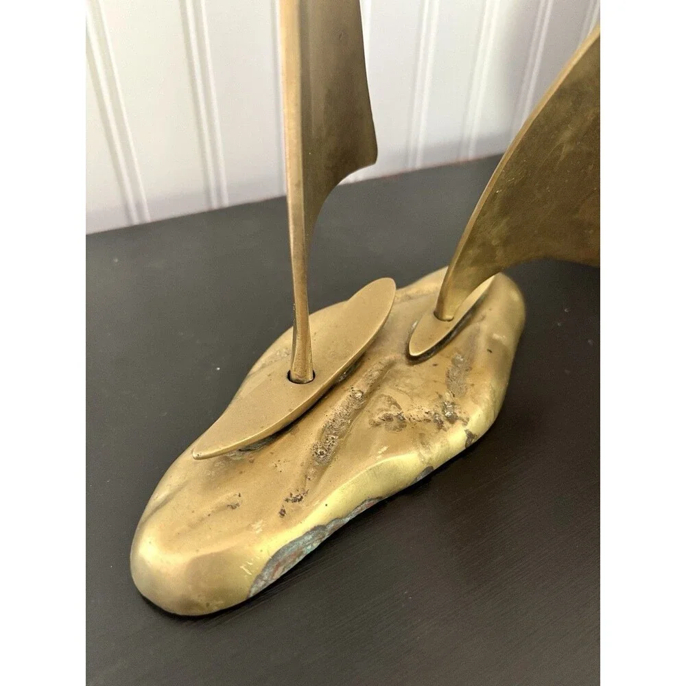 Vintage Brass Sailboat Sculpture Mid Century Modern MCM Nautical Decor Coastal